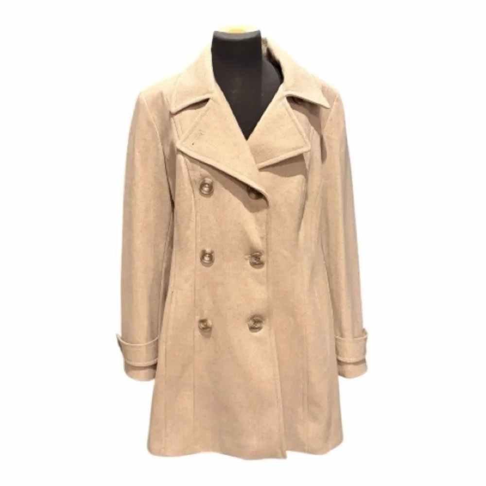 Anne Klein Camel Wool Blend Double Breasted Coat Large